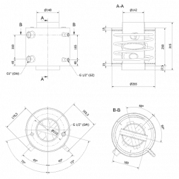 Теплообменник водный для дымохода, со змеевиком, д. 150 (V1)