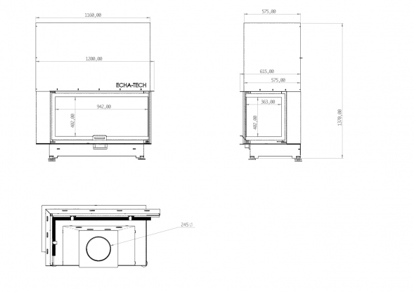 Каминная топка угловая 110 R Echa-Tech